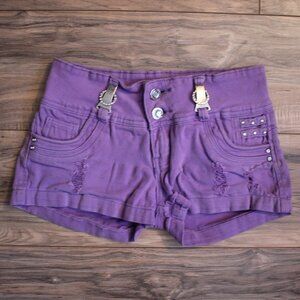 Silver Diva Distressed Purple Bling Booty Shorts 5